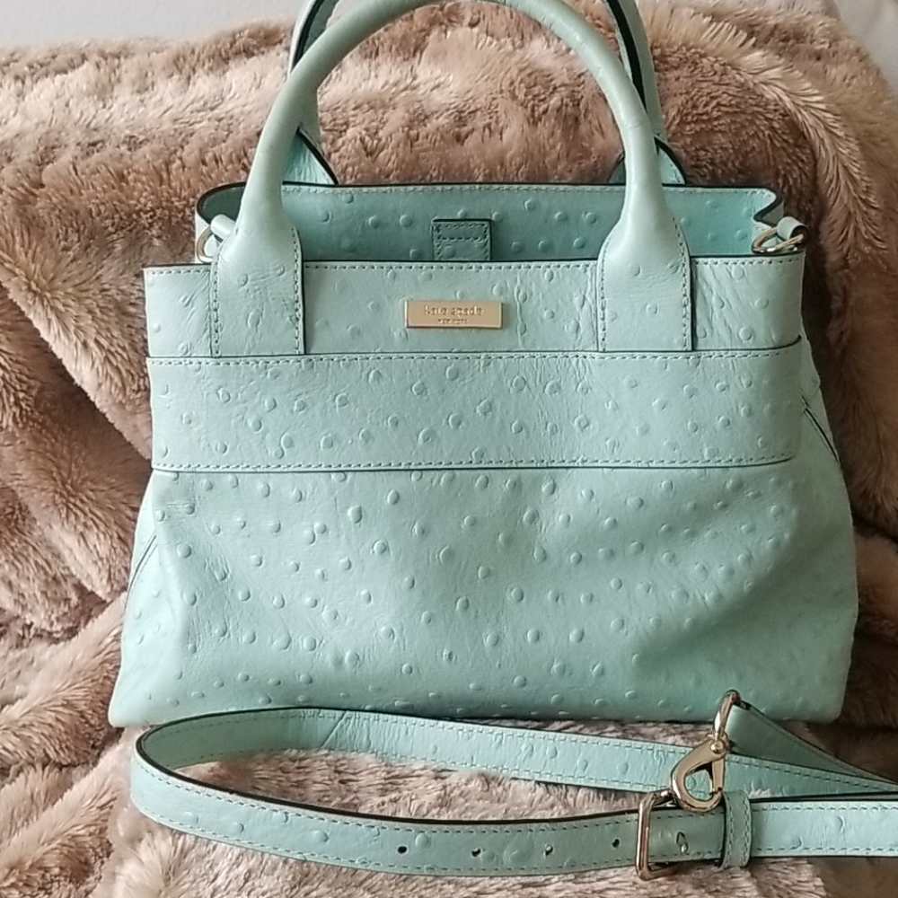 Kate Spade "ostrich" texture aqua blue purse